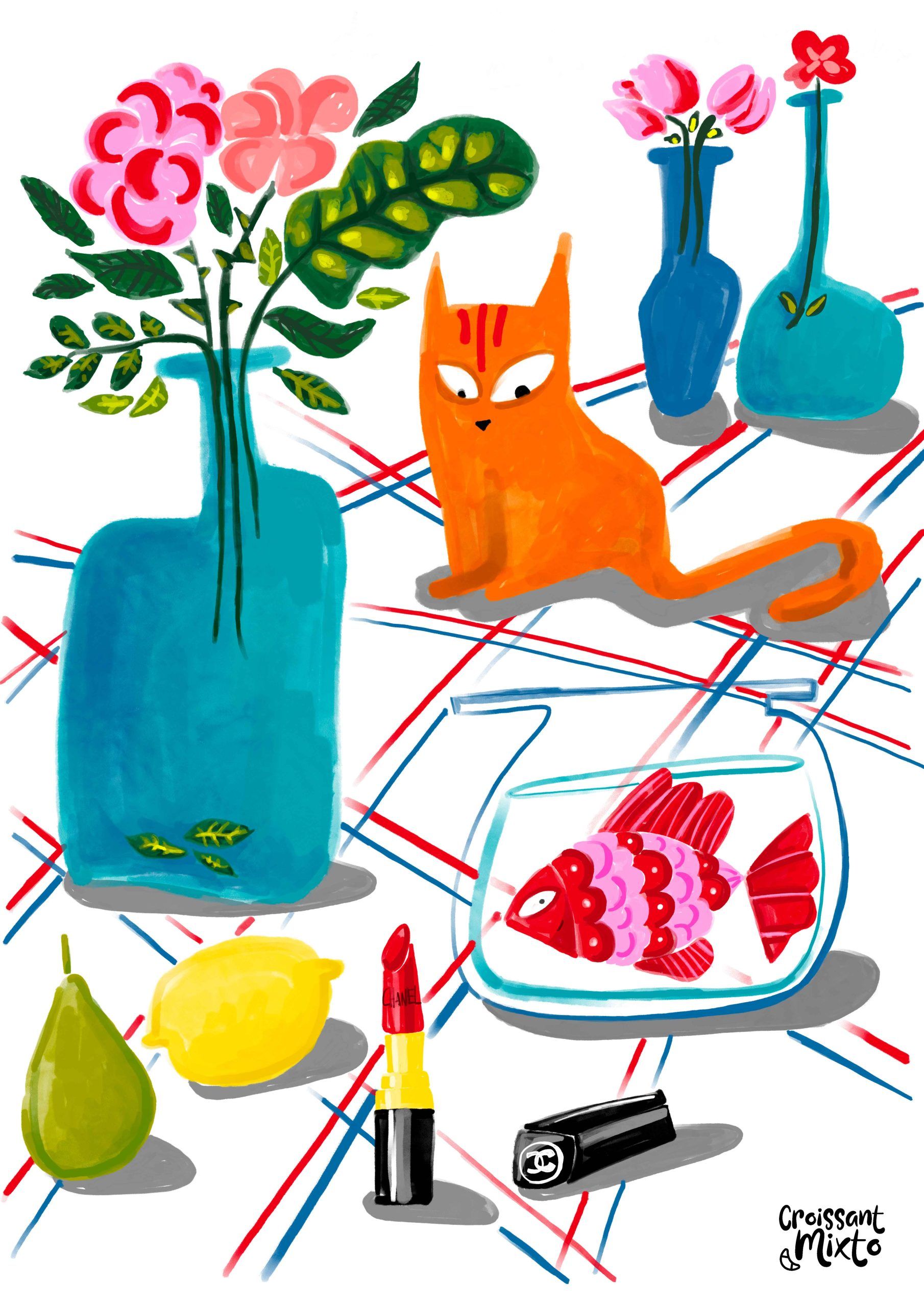 ilustracion-digital-bodegon-pez-croissant-mixto