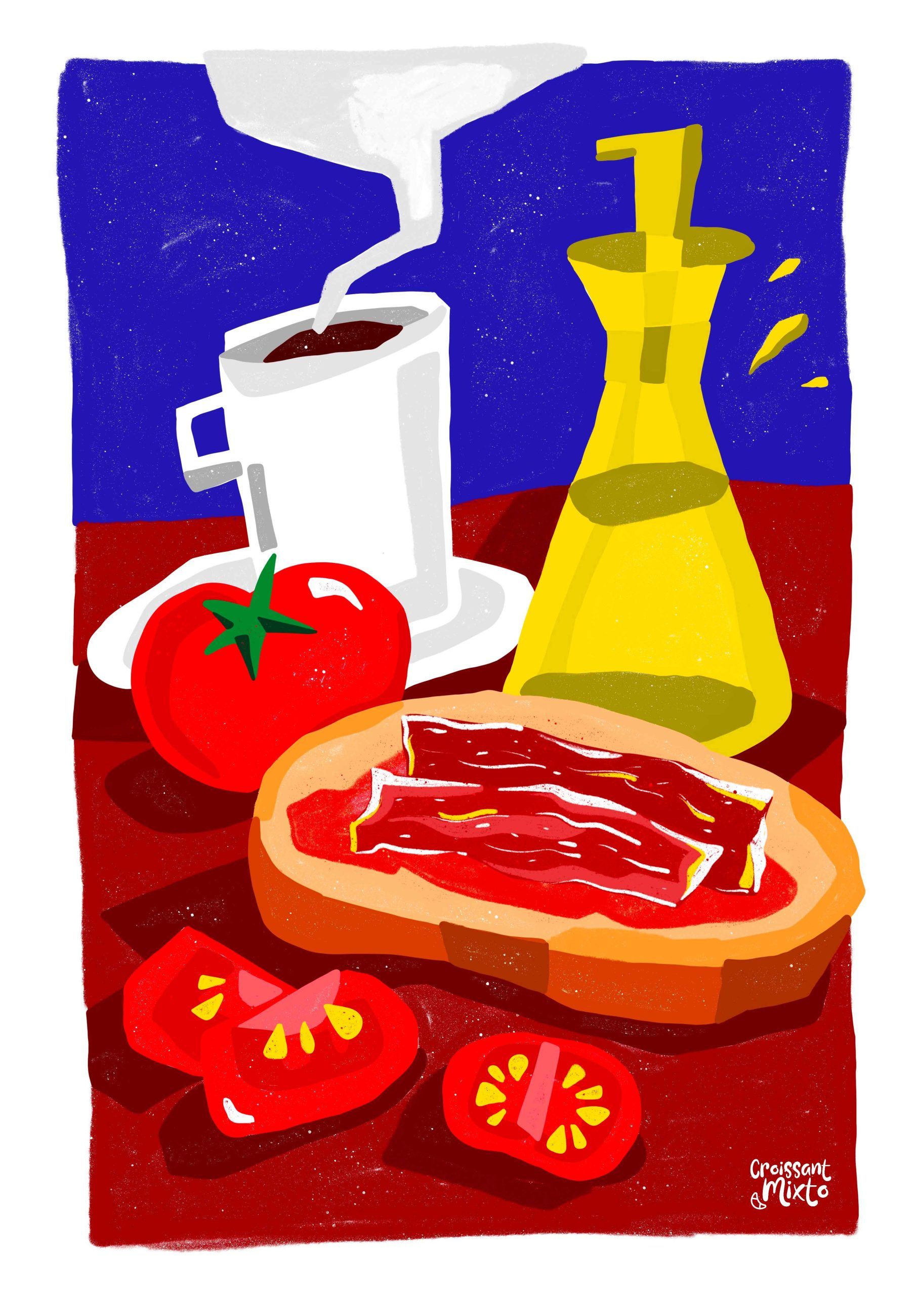 ilustracion-digital-foodie-desayuno-espanol-croissant-mixto