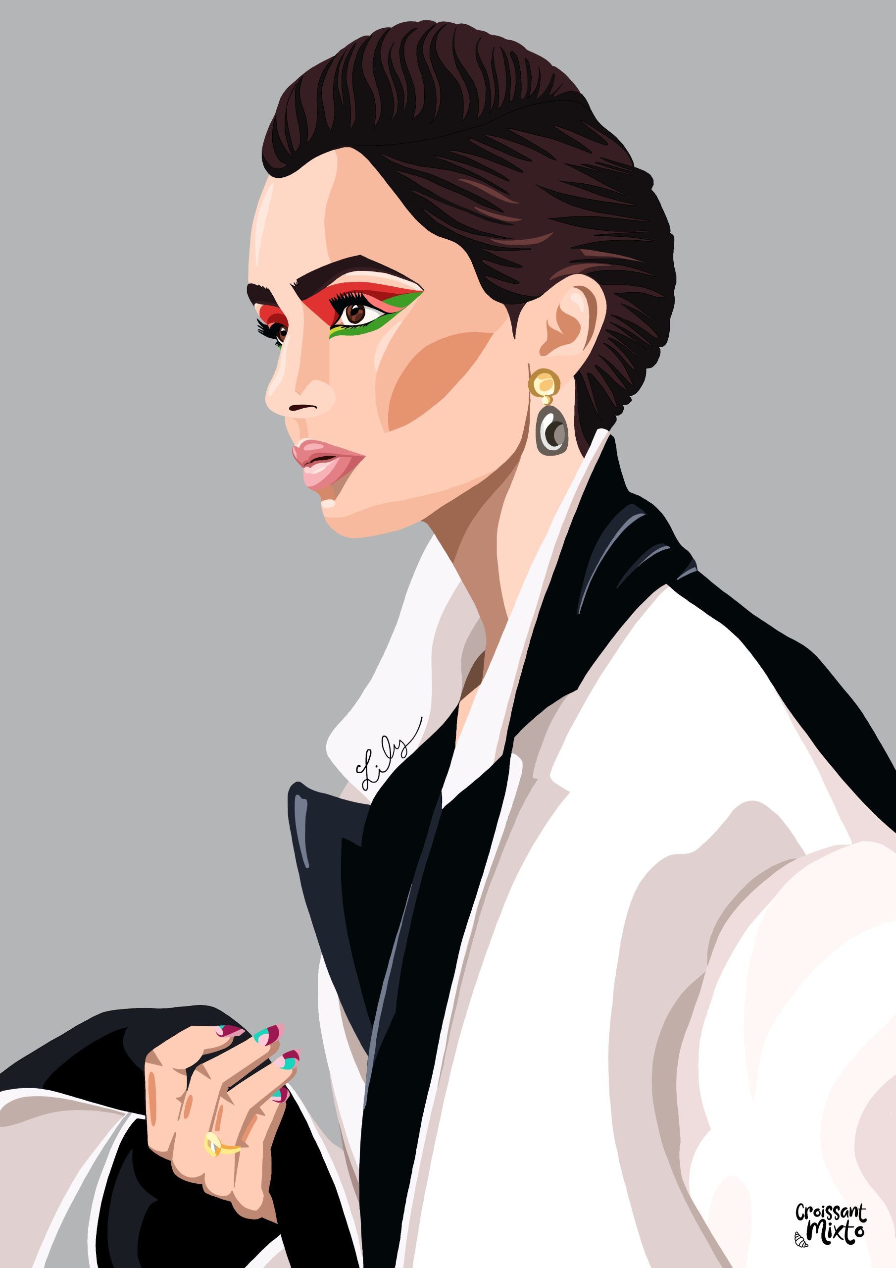 ilustracion-digital-retrato-lily-collins-2020-croissant-mixto
